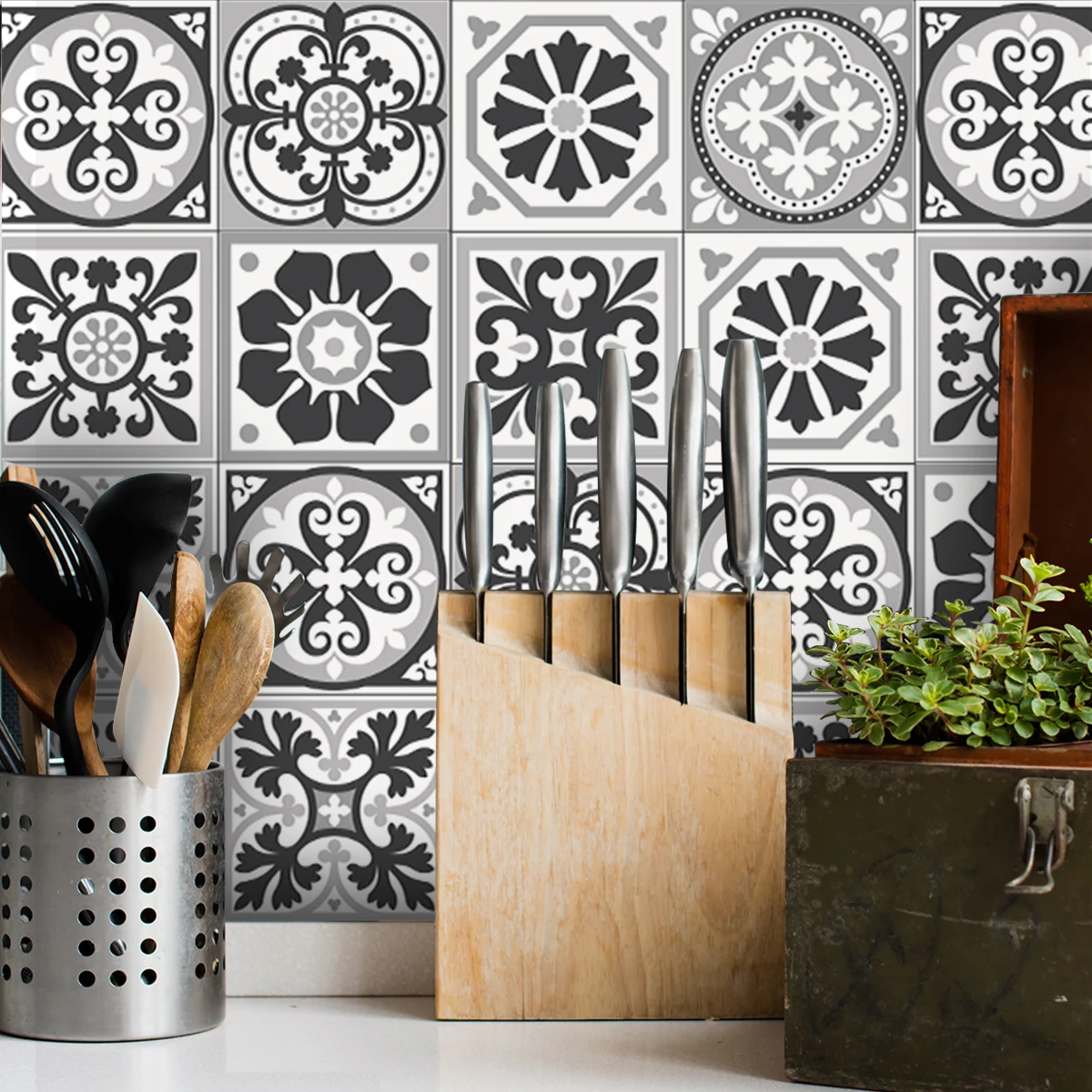 1 Roll Mediterranean Style Thickened PVC Moisture-Proof Waterproof Removable Kitchen Stickers Kitchen and Bathroom Background La