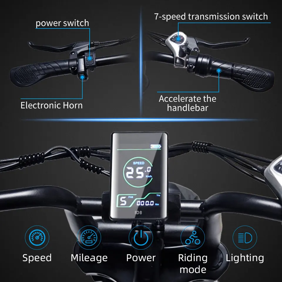 Premium 750W Electric Off-Road Bike 20"x4" Fat Tire, 48V 15.6Ah Battery for 50km Range. 43km/h Max Speed, Shimano 7-Speed & Front Suspension. 3 Riding Modes, Comfortable Dual-Seat, IPX4 Waterproof. US Warehouse image 9