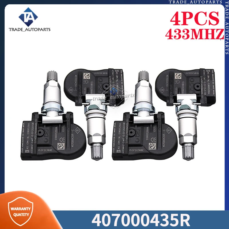 4Pcs Tire Pressure Sensor For 2009-2016 Renault Fluence Latitude Megane Scenic 433MHZ TPMS TYRE SENSOR 407000435R S180052064A