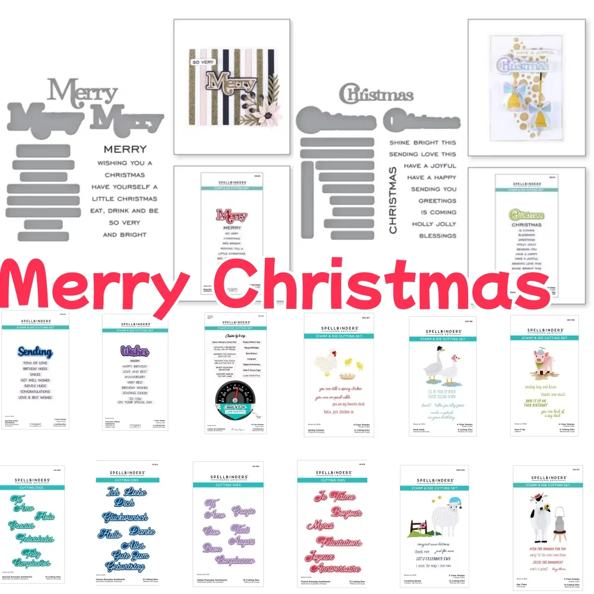 

2025 Merry Christmas Sentiments Metal Cutting Dies Clear Stamps DIY Making Card Scrapbook Embossed Paper Album Craft Supplies