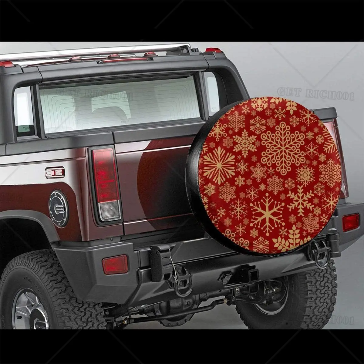 Tire Cover Red and Golden Snowflakes Christmas Wheel Cover Fit ForTrailer RV SUV and Many Vehicle 14-17 Inch Tire Cover Holiday