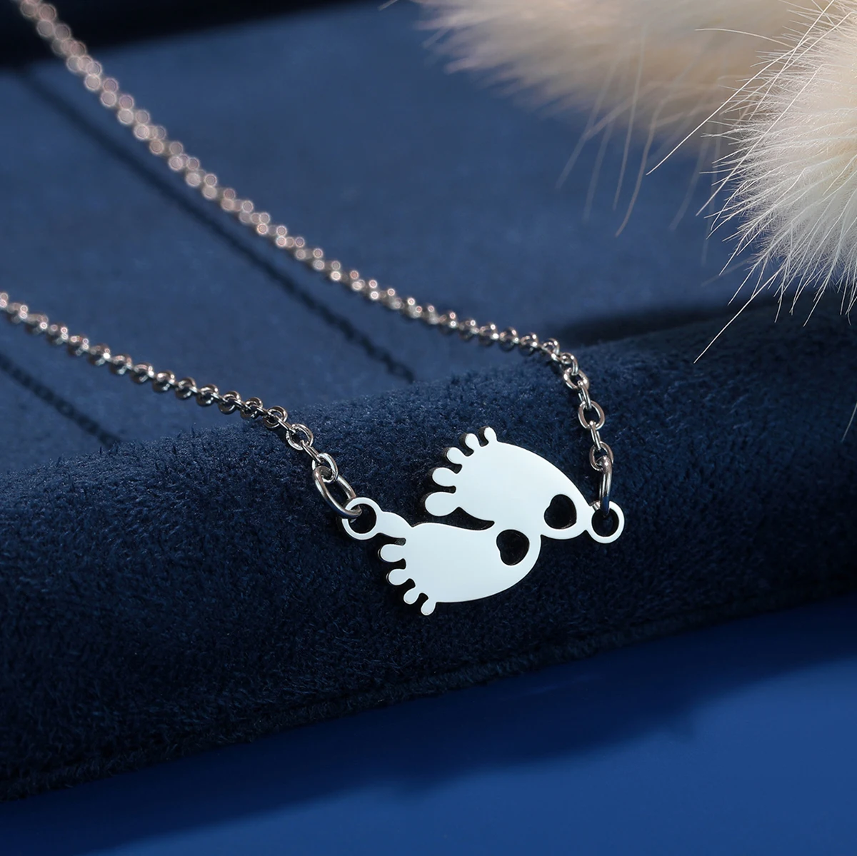 Kinitial Stainless Steel Necklaces Cartoon Footprints Kids Pendants Necklace Women Men Jewelry Chain Choker Necklace