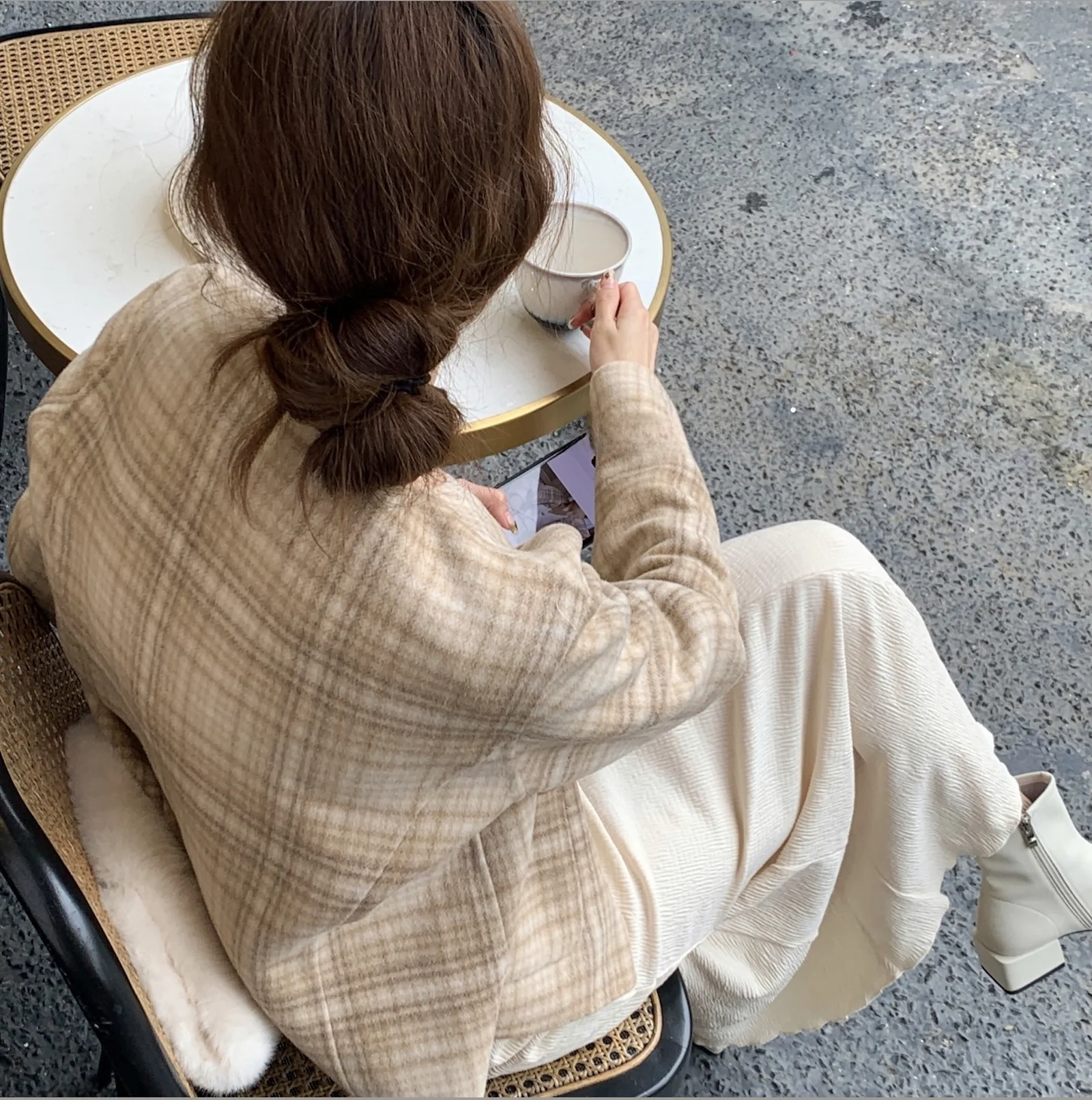 

SourceWithU Double-Sided Woolen Coat with Gold Bule Cheese Wel Pattern Elely Simple Long Sve Winter Faion for Yo...