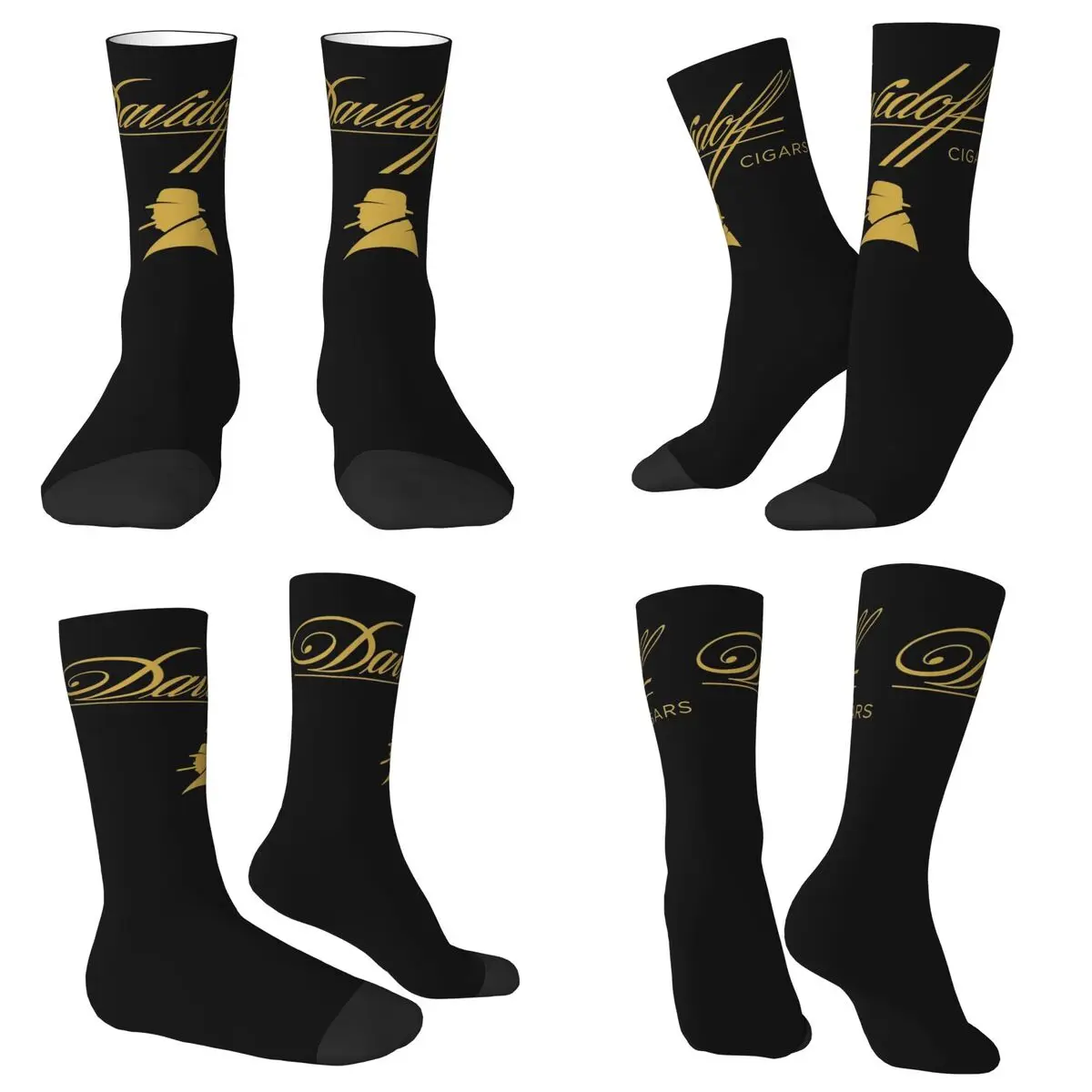 Davidoff Cigars Calcetines negros Harajuku Medias de alta calidad Calcetines largos para todas las estaciones Accesorios para regalo de cumpleaños unisex