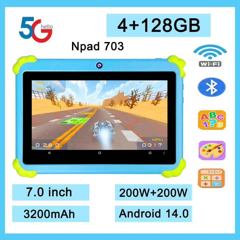 

2025 Горячий Npad703 WIFI BT 7-дюймовый детский планшет 4 ГБ + 128 ГБ Портативный планшет для рисования и обучения четырехъядерный процессор с двумя камерами 3200 мАч
