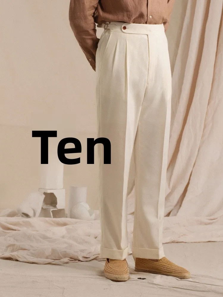 

Cultum Armor Series High Waist Straight Leg Men's Casual Pants Strong Twist Linen Blend Breathable Drapey Business Gentlemen