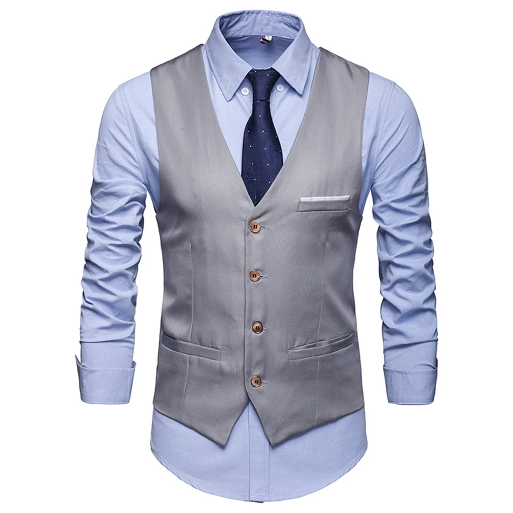 Men's Suit Vest Male Fashion Formal Dress Solid Color Single Breasted Business Waistcoat Groomsman Smart Casual Sleeveless Tops