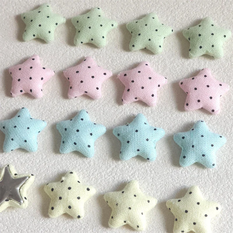 

New arrived 100pcs/lot 20mm dots pattern fabric geometry stars shape cabochon beads diy jewelry garment hair accessory