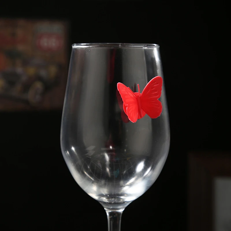 6/12pcs Wine Glass Marker Creative Butterfly Silicone Drink Charms Drinking Cup Identifier Sign Mark Food Grade Party Supplies