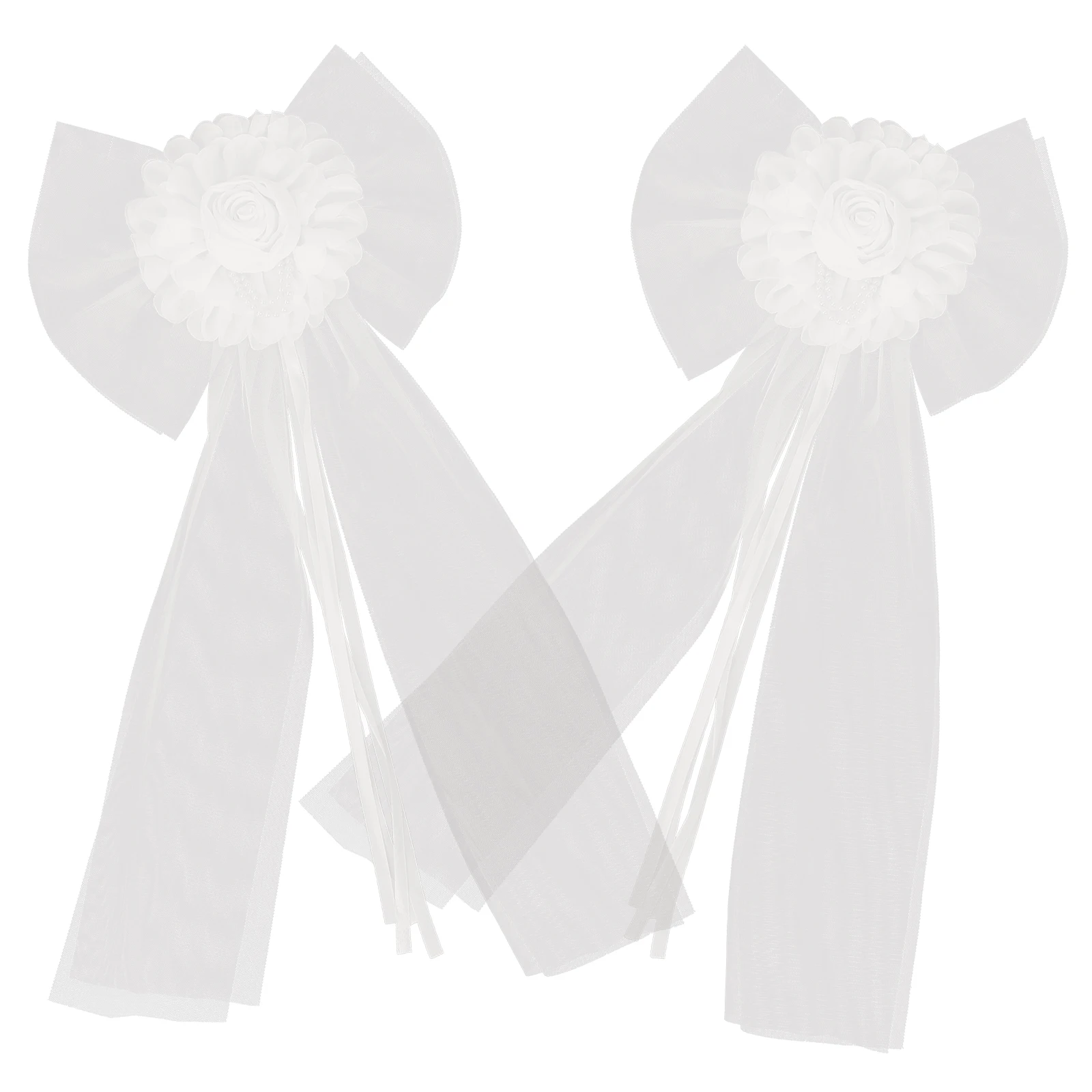 

2pcs Wedding Car Decorations White Small Ribbon Bow for Ceremony Venue Elegant Accessories Pew Bows Car Adornment