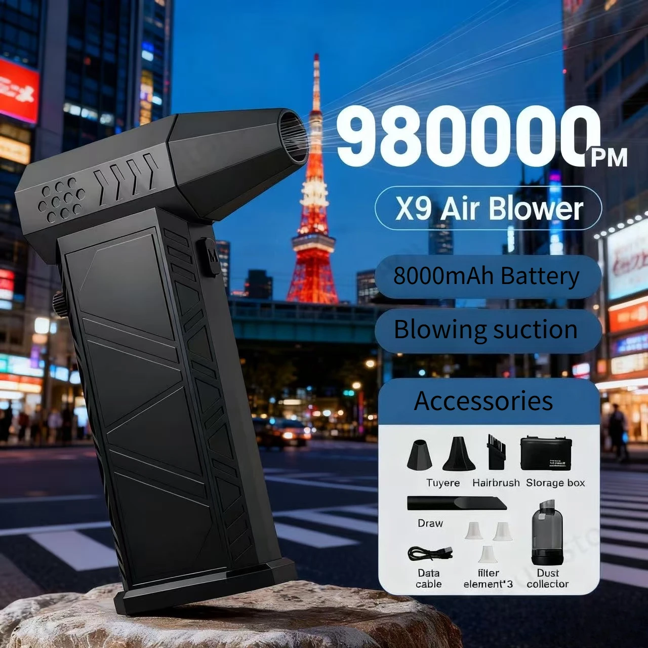 พัดลมเทอร์โบ X9 ความเร็ว 980000 รอบต่อนาที เครื่องเป่าลมเทอร์โบแบบไร้แปรง สำหรับทำความสะอาดคอมพิวเตอร์/คีย์บอร์ด/บ้าน/รถยนต์ เครื่องเป่าฝุ่น