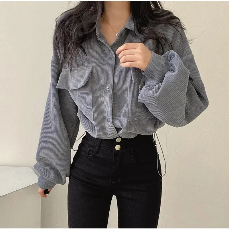 

Vintage Corduroy Jackets for Women,Korean Style,Long Sleeve,Single Breasted,Button Up,Loose Streetwear,Female Coats,Fall,2025