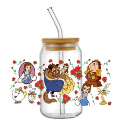 MINISO Beast Beauty colecciones de dibujos animados UV DTF envolturas DIY Logo taza pegatinas fácil de pelar Libby calcomanías para tazas y vasos