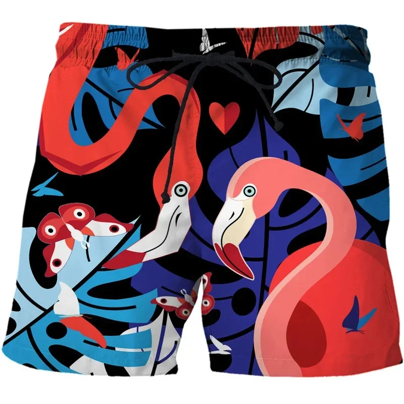 Zomer Harajuku Nieuwe 3d Schattige Dieren Flamingo 'S Bedrukt Strandshorts Kinderen Cool Streetwear Zwembroek Mannen Board Short Broek