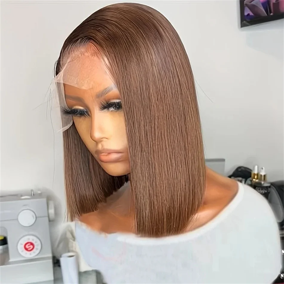 Kolor # 4 Bob Peruka Chocolate Brown HD Lace Front Wig Human Hair Glueless 13x4 Frontal Wigs Human Hair Lace Front Wigs Pre Plucked