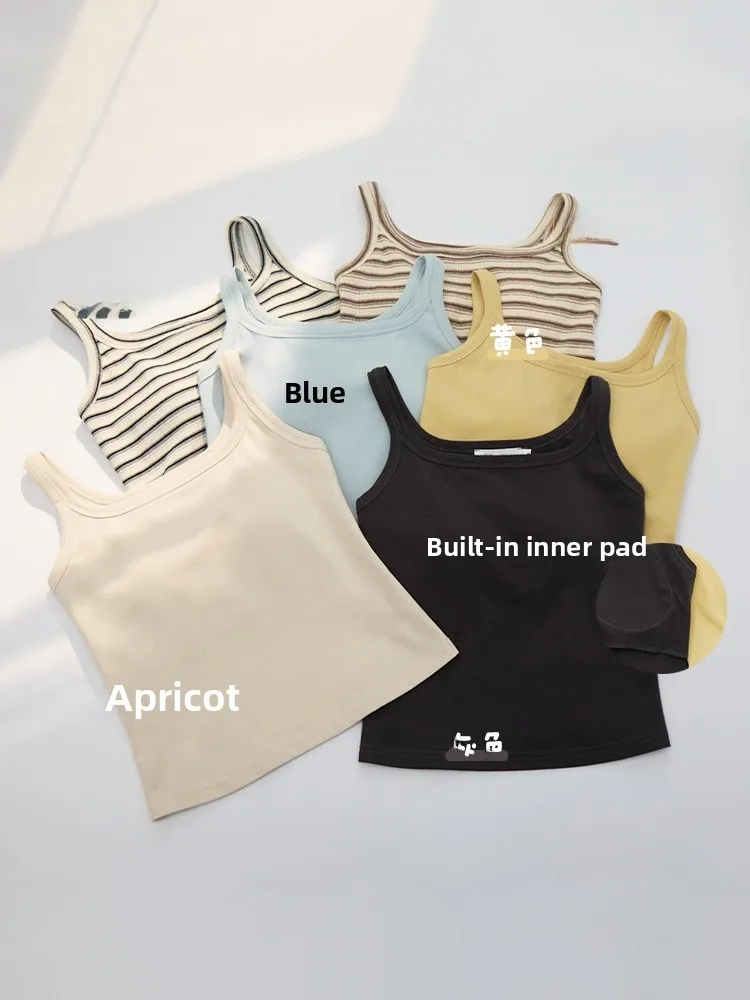 

Striped Svel Vest Top with Strap S880 Summer 2025 Inner And Outer Wear Cotton Blend ort Length Overhead Sle