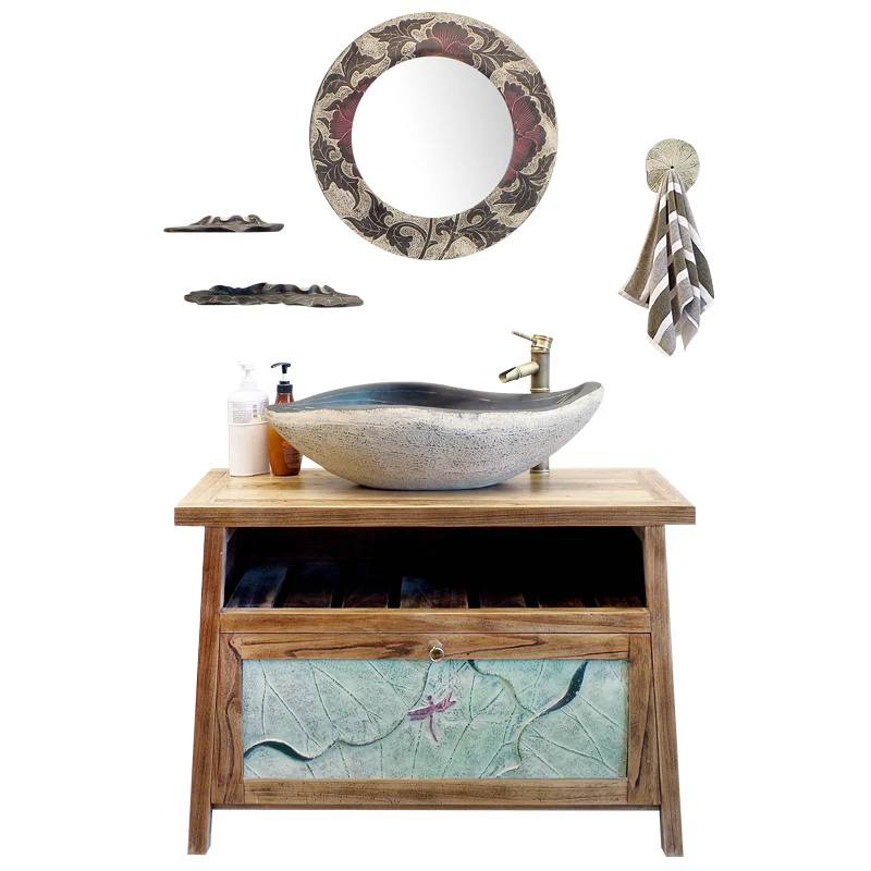 

New Chinese B&B sink cabinet combination balcony sink Chinese retro washbasin bathroom counter basin