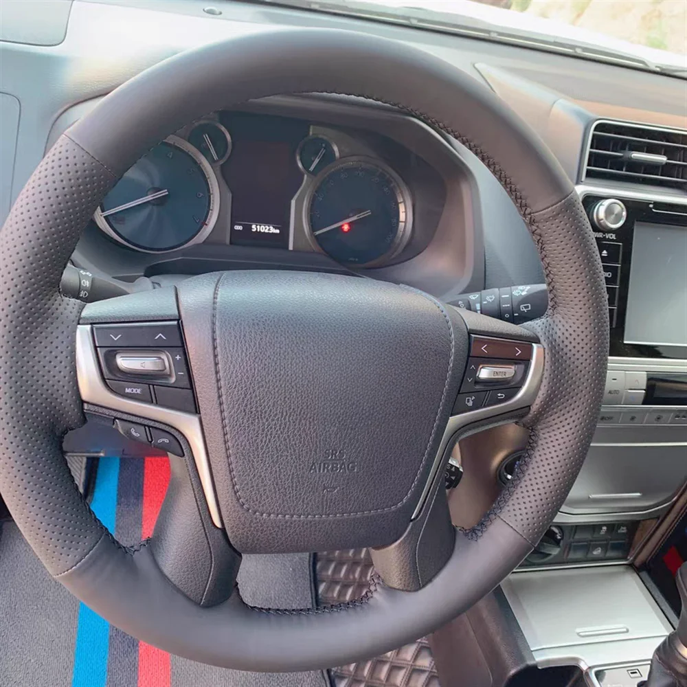 Car Steering Wheel Cover Black Hand-sewing Artificial Leather Accessories For Toyota Land Cruiser Prado 2018 Cruiser 2016 -2019