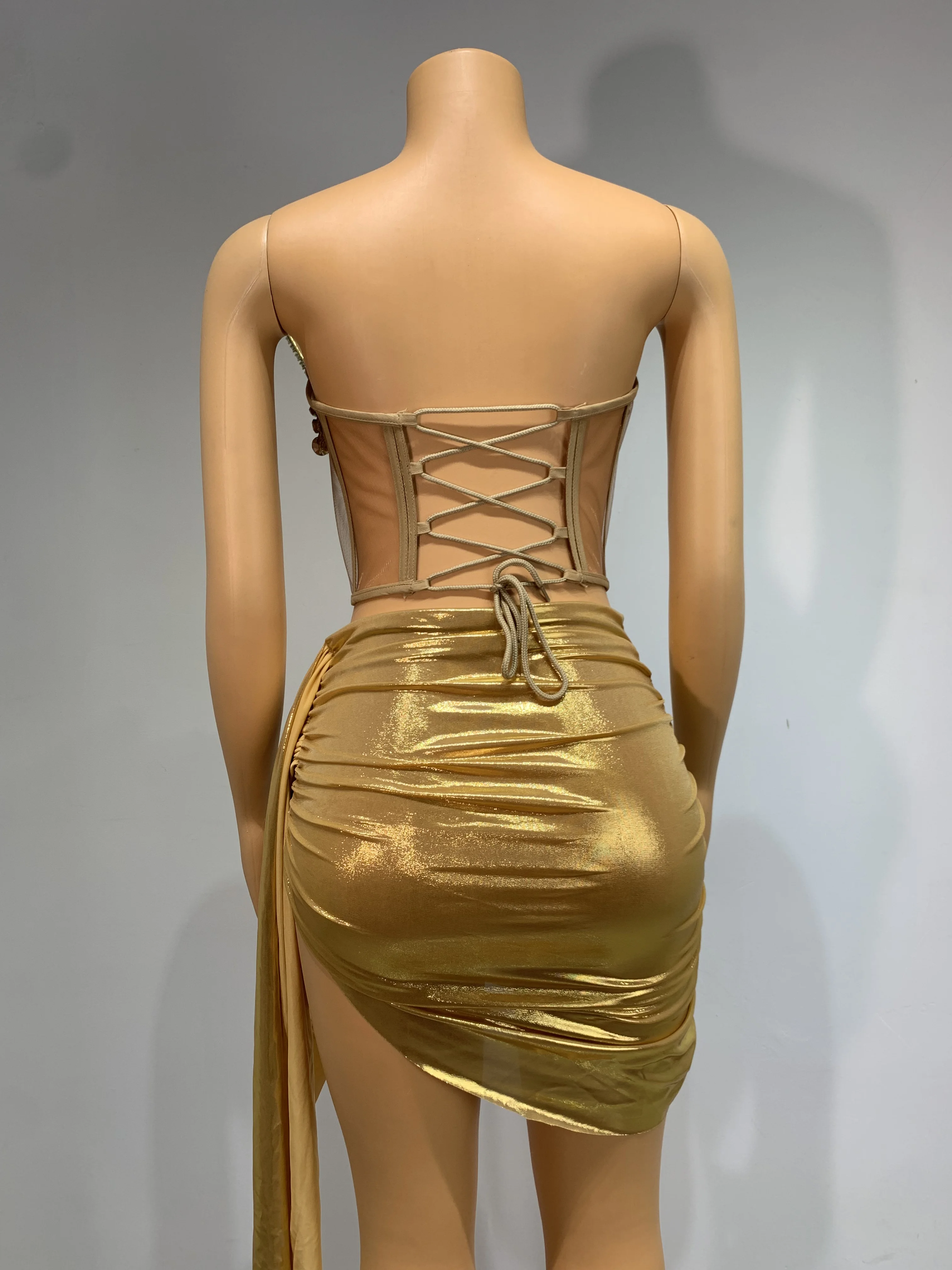 gold two piece dress short Luxury Gold Diamond Formal Occasion Cocktail Dress 2-piece Set Prom Gown Outfit Sexy Girls Short Prom Dress Birthday Mini Dress