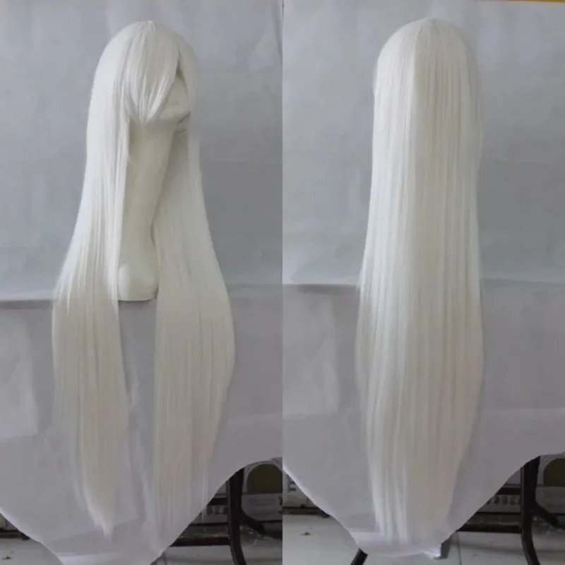 White Wig 100 CM/40 Inches Long Hairpiece Synthetic Heat Resistant Fiber Hair Salon Party Cartoon Cosplay Straight Hair MS6733