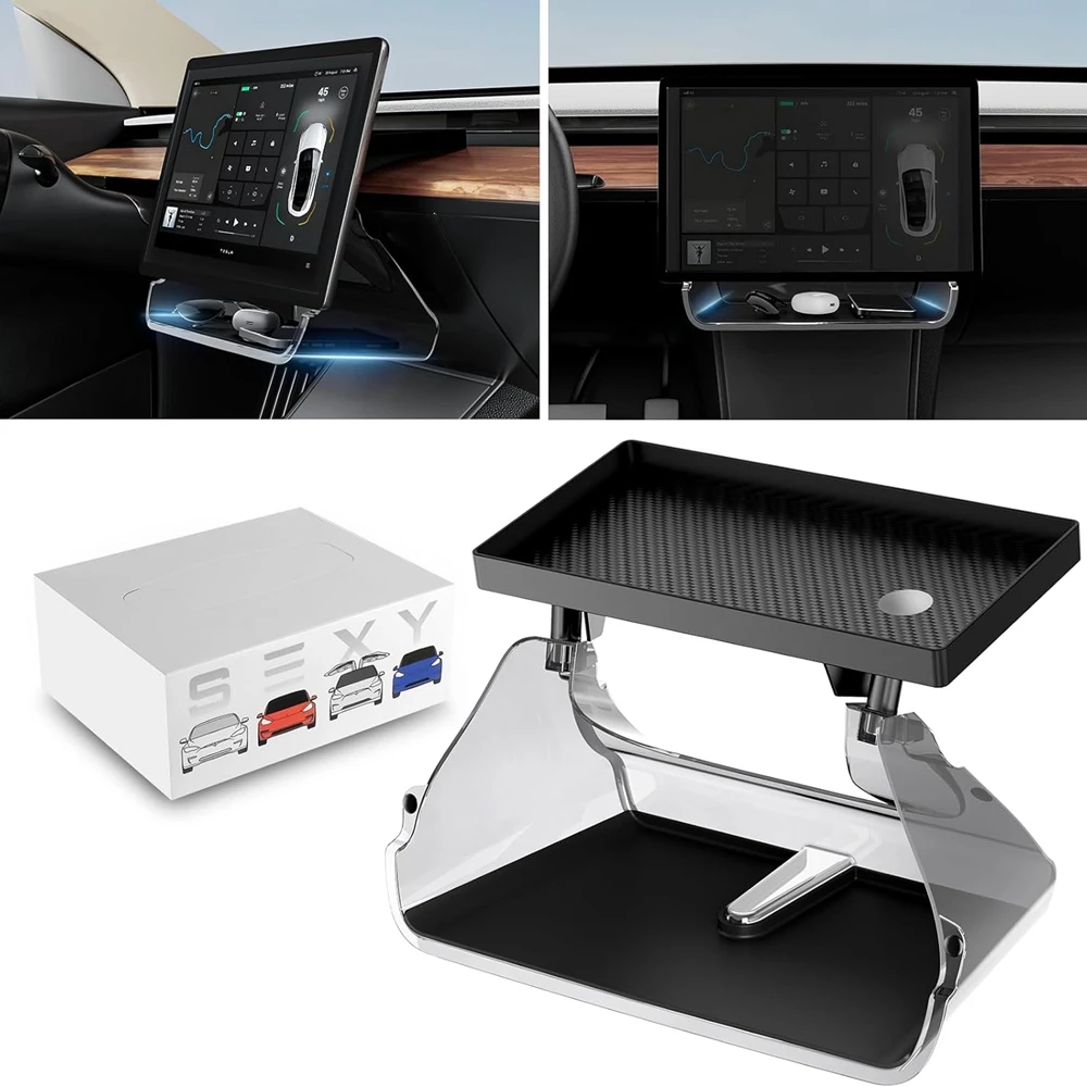 Under Screen Storage Box For Tesla Model 3 Y Highland Center Console Organizer Tray Dashboard Bins Tissue Phone Holder Accessory