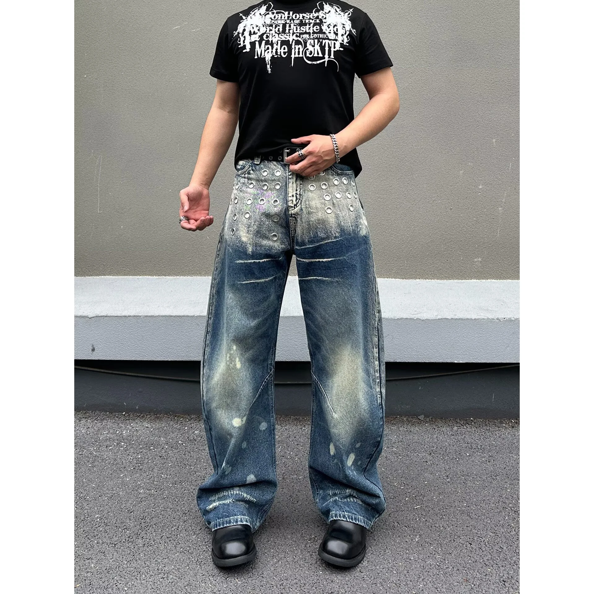 Calças Jeans Retrô Americanas Lavadas com Efeito Desgastado, Unissex, Soltas, de Perna Larga e Caimento Fluido, Corte Reto, S...