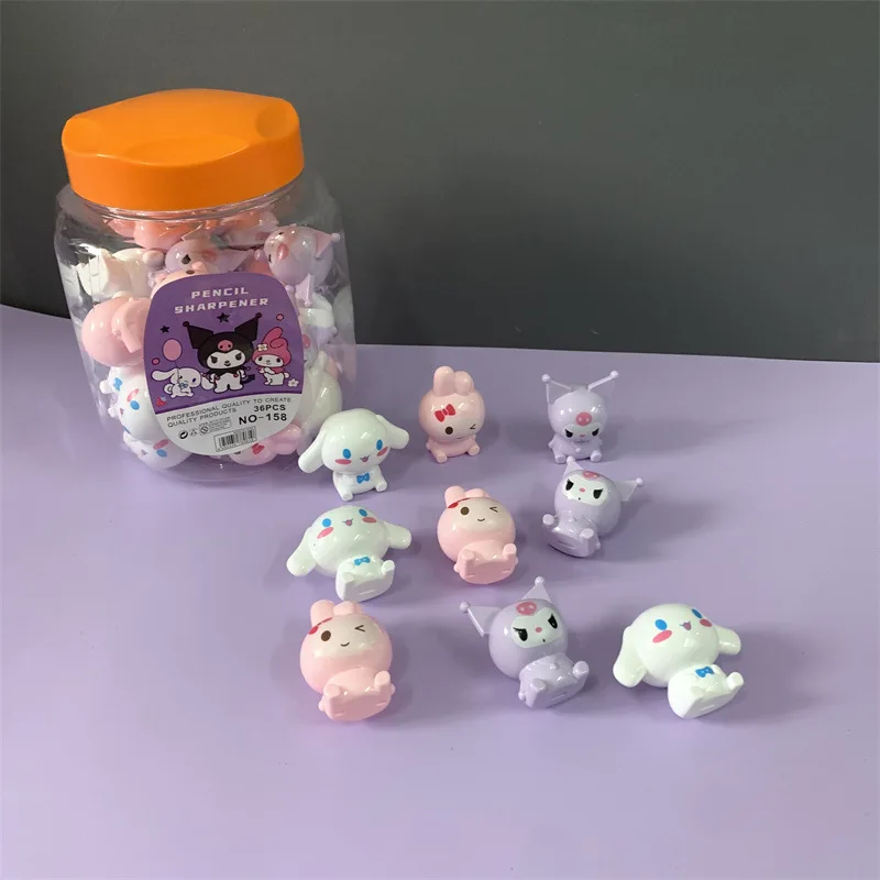 กบเหลาดินสอ18-36ชิ้นลายการ์ตูน SANRIO Kuromi Melody Cinnamoroll ดินสอสี Macaron แบบรูเดียวเหลาดินสอ