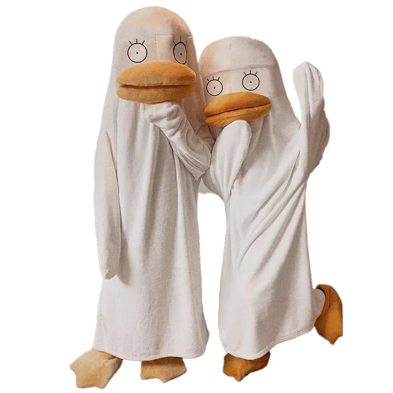 2024 White Duck Mascot Costume Adult Cosplay set Christmas Halloween Festival Exquisite Dressing Red Heart Doll Pajamas