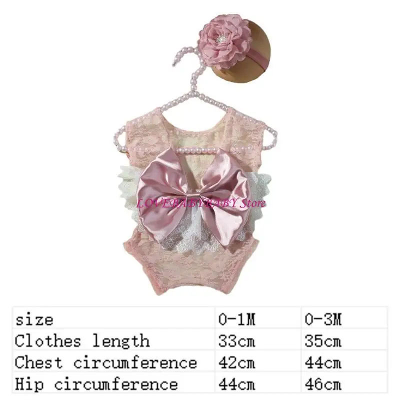 Newborns Photography Outfit Set Including Large Bowknot Romper and Headband Set 4XBC