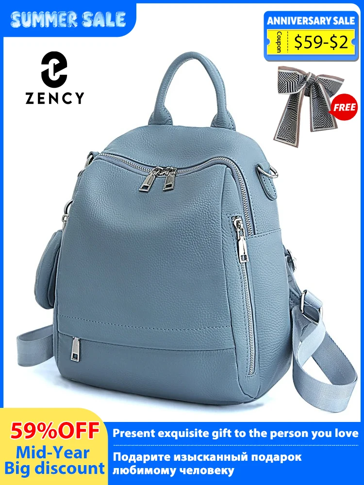 Zency Women's Genuine Leather Backpack High-Quality School Bag Travel Female Shopper Shoulder Satchel Rucksack Commuter