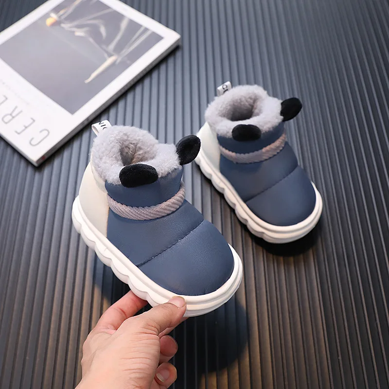 Winter Children Cotton Shoes Thicken Plush Snow Boots for Boys Girls Waterproof Anti Slip Ankle Boots Soft Sole Home Slippers