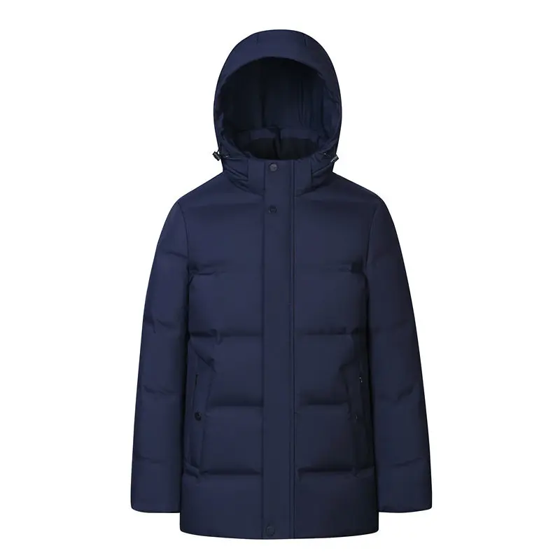 Winter Men's Thick Down Jackets Men Solid Color Hooded White Duck Down Jacket Fashion Hat Detachable Windproof Warm Long Coats