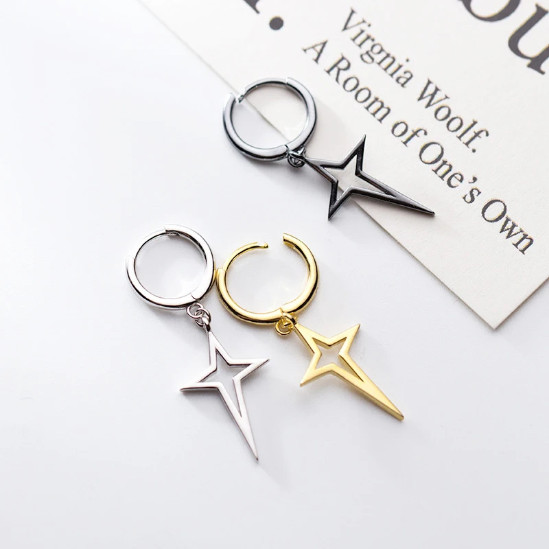MODIAN Fashion 3 Color Big Cross Star Hoop Earring for Women Gift Pure 925 Sterling Silver Geometric Hook Earring Fine Jewelry