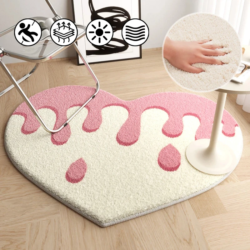 Fashion Minimalist Irregular Heart Peach Plush Lovely Fluffy Carpet for Living Room Bedroom Decor Home Non-slip Rug Floor Mat