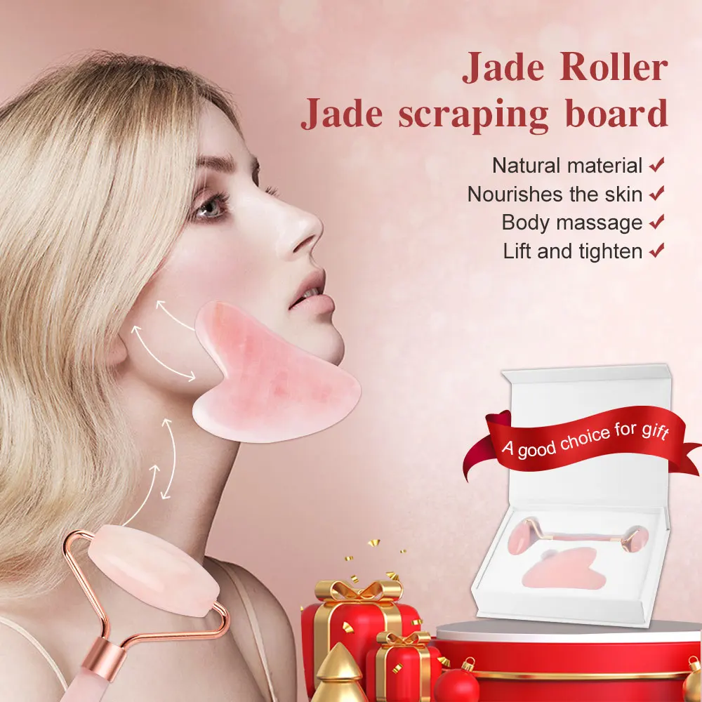 Rose Quartz Powder Crystal Jade Roller Massage Spa Pink Face Massagers gua sha Natural Stone guasha Beauty Tool Facial Lift Up