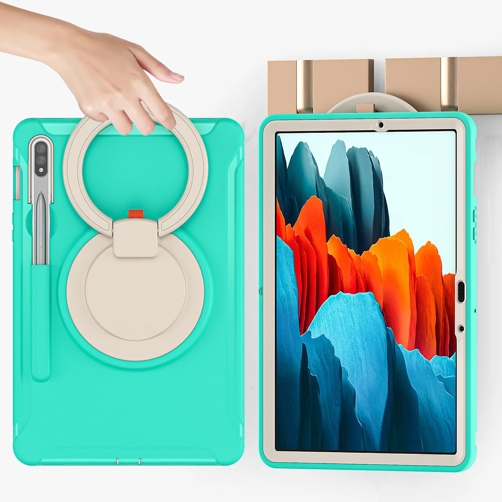 Para Samsung Galaxy Tab S7 S8 Plus 12.4 polegadas Case Pen Slot Para Galaxy Tab A7 A8 10.5 Polegada Handheld Swivel Stand Drop Protective