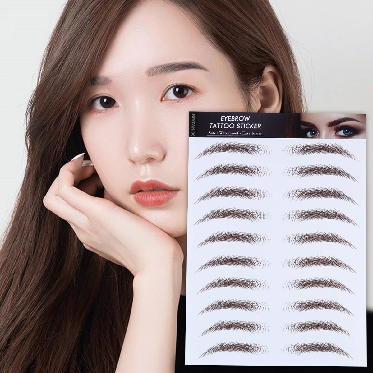 

4pcs Eyebrow Stickers Brown Waterproof Artificial Soy Ink False Eyebrows Cosmetics Reusable Water Transfer Perfect Shape