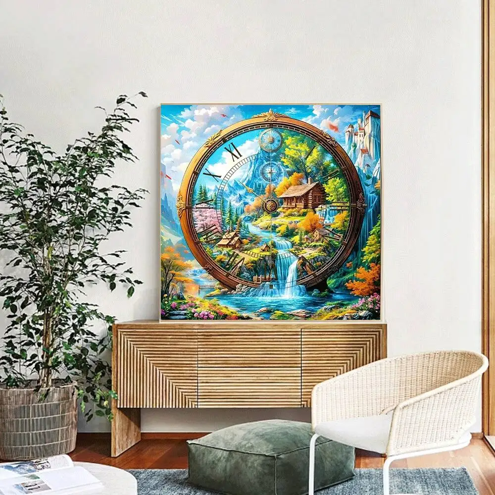 Huacan Clock Landscape Diamond Painting 5D DIY Diamond Mosaic Art Embroidery Handmade Cross Stitch Home Decor - view 3