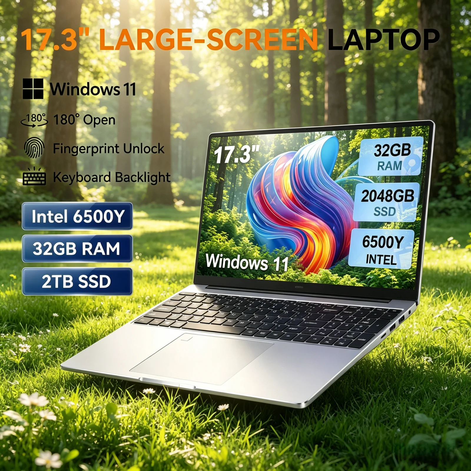 2026 New 17.3" Large Screen Notebook Intel 6500Y 32GB 1TB/2TB Windows 11 HD Slim Portable Office Laptop