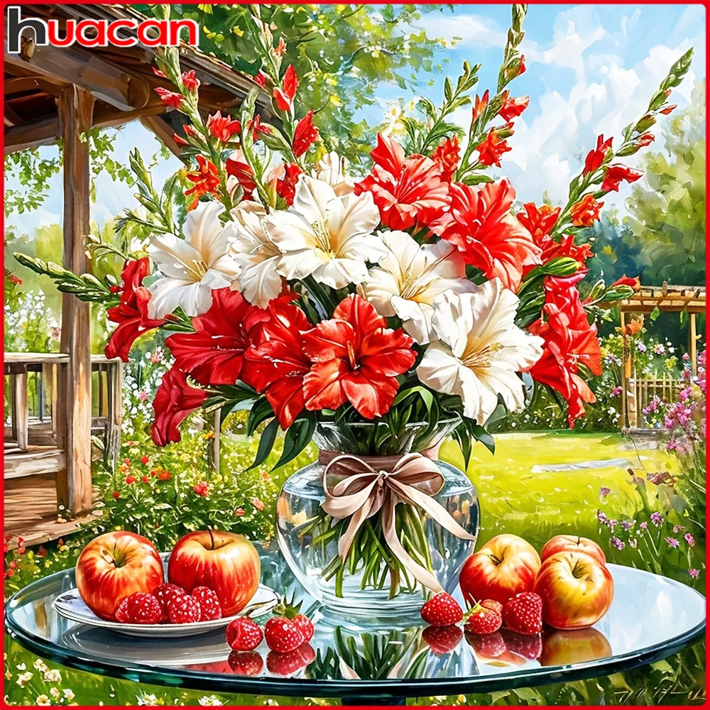 Huacan Vollquadrat-Rundbohrer 5D Diamantmalerei Blumenvase Obst Diamant-Mosaik Blumen-Set Wanddekoration Heimdekoration