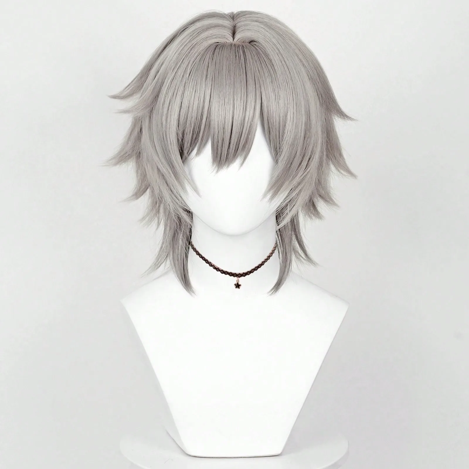 

Игра косплей синтетические серые парики средней длины с челкой мужские пушистые волосы термостойкий парик для костюма для вечеринки