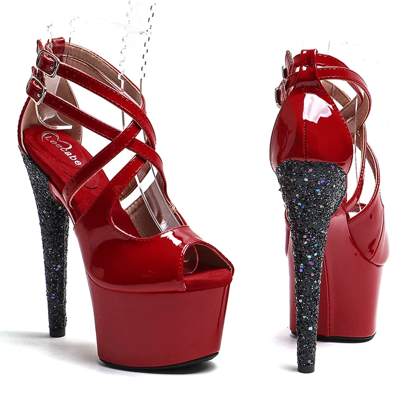 Leecabe  17CM/7inches Patent PU Mix color Trend fashion Sandals High Heel platform stripper heel Pole Dance  shoes