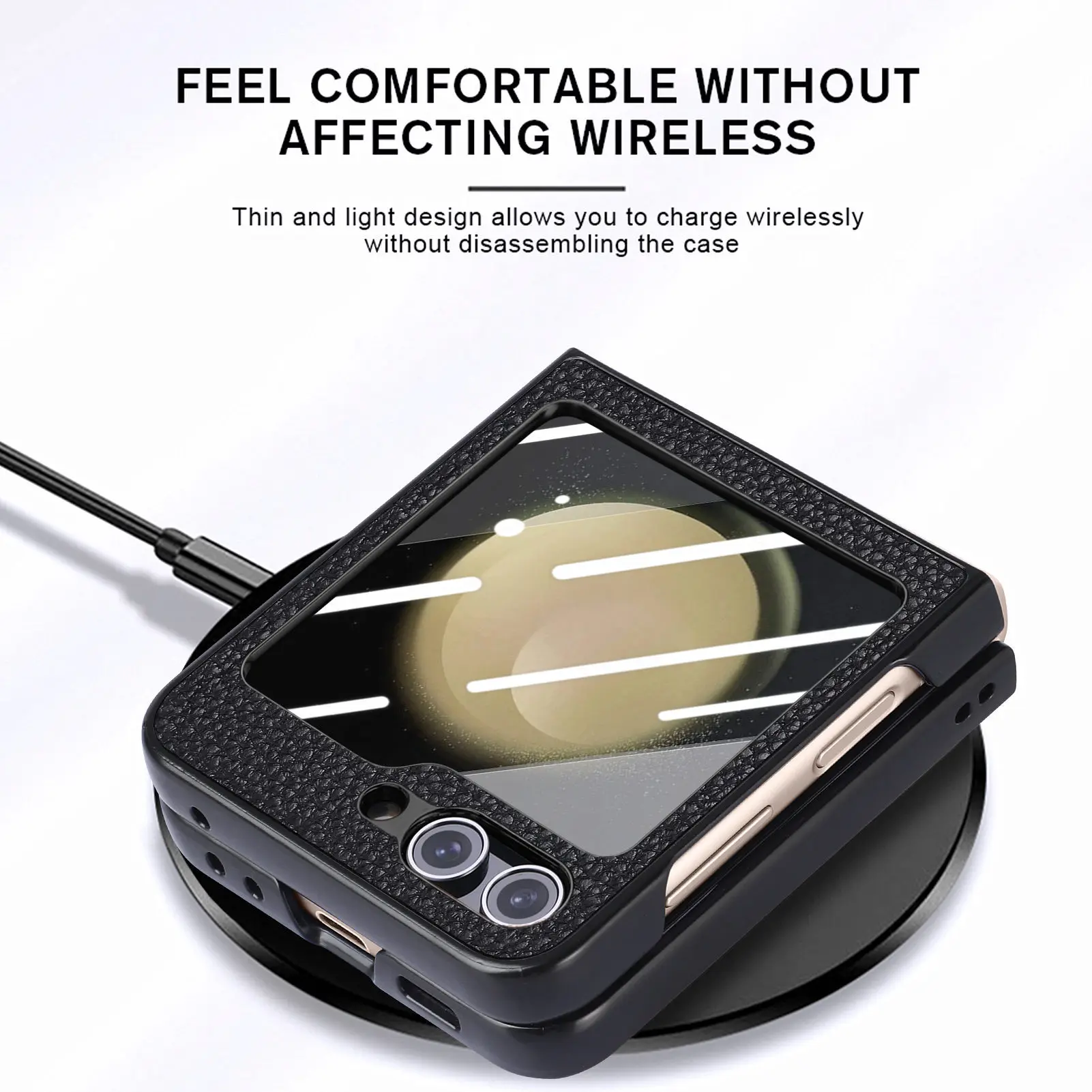 Lychee Pattern Plated Phone Case For Samsung Galaxy Z Flip 5 4 With Screen Protector Shockproof Pu Leather Cover