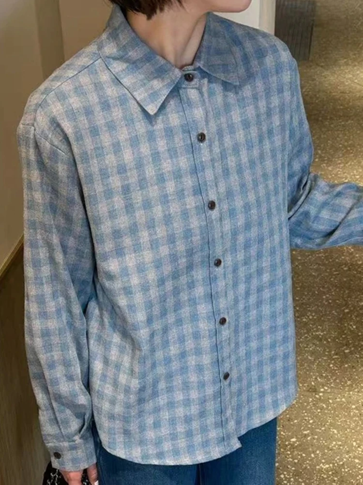 

Loose Plaid Long Sve irt Women's Simple Design Street Sle Commute Casual Loose Sle Korean Version Breathable Skin-Fr...