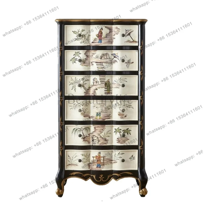 solid wood painted living room storage TV side cabinet new Chinese bedroom six bucket storage cabinet