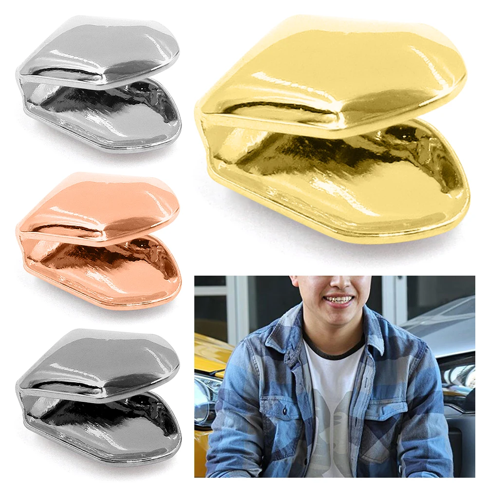Hip Hop Rapper Single Shackle Teeth Top Bottom Dental Personality Single Tooth Caps Hollow Out Trendy Gold Teeth Set