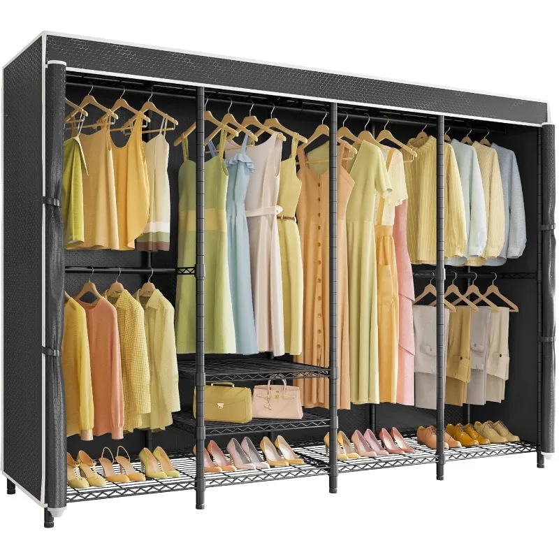 V40C Plus Large Covered Clothes Rack for Hanging Clothes, Heavy Duty Clothing Rack Portable Wardrobe Closet Metal Closet