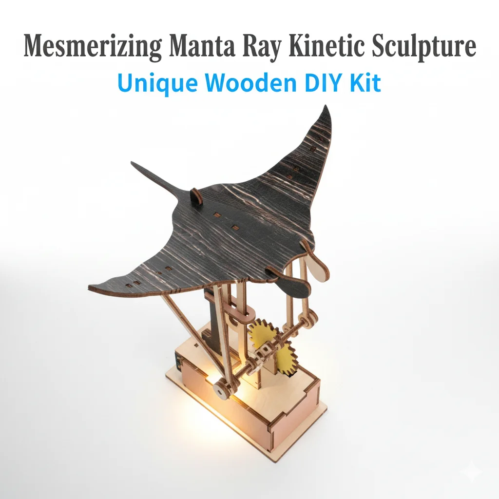 Wooden Electric Manta Ray Model Motorized DIY Kinetic Toy Handmade Bionic Marine Animal Desk Ornament For Gift Home Decor