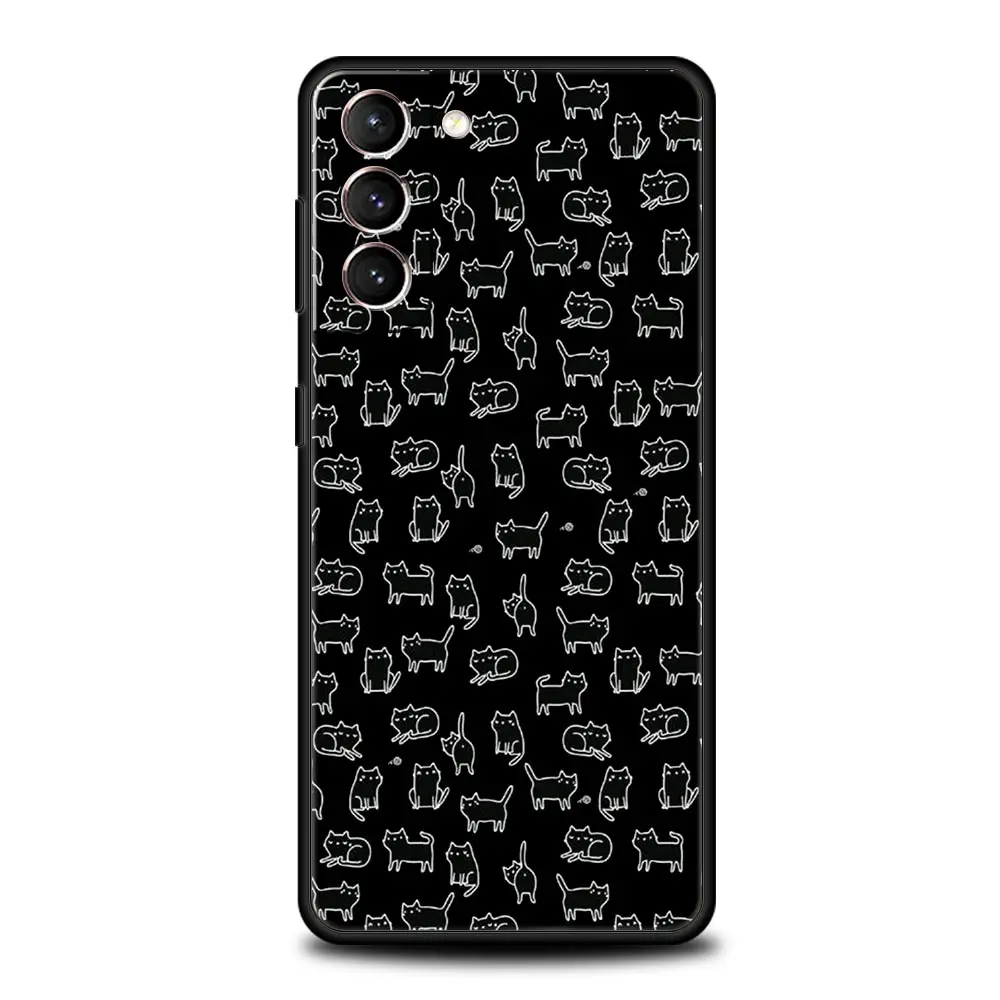 Phone Case For Samsung Galaxy S24 S23 S22 Ultra S20 S21 FE 5G S10 S9 Plus S10E S8 S7 Edge Silicone Cover Black Cat Cartoon Cute