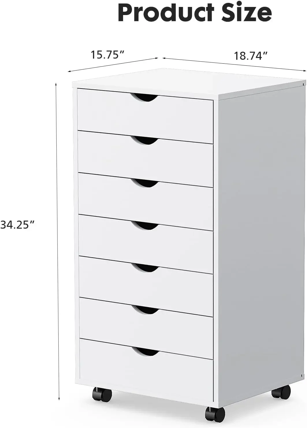 7 Drawer Chest Wood File Cabinet Rolling Organization Storage Dresser with Wheels for Home Office, 15.75